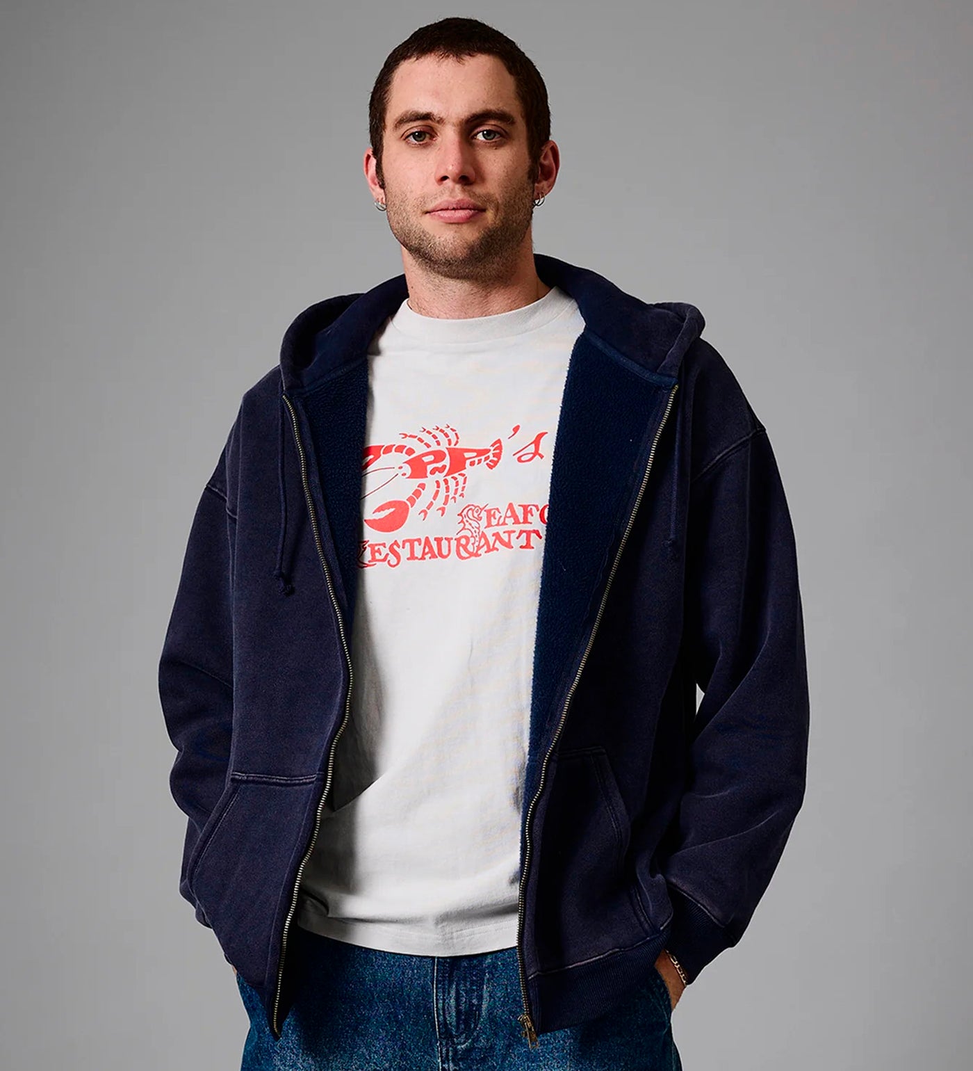 Solid Workers Zip, Washed Navy