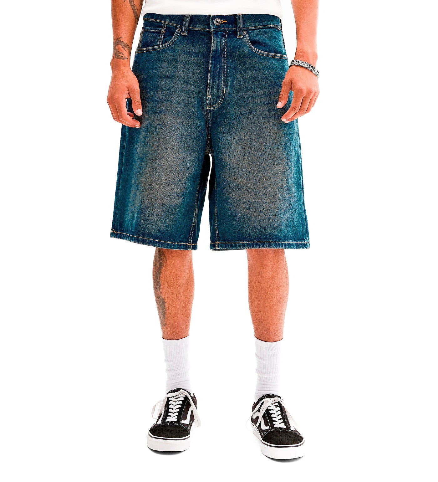 Check-5 Baggy Jort, Dirty Medium Indigo