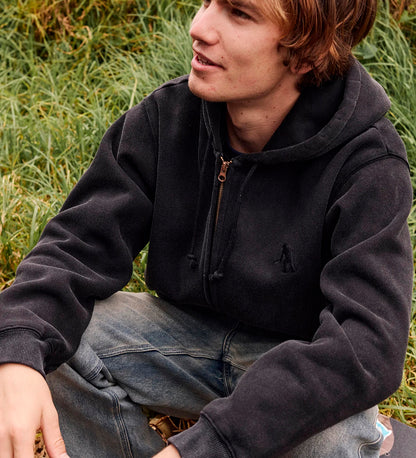 Solid Workers Zip, Washed Black