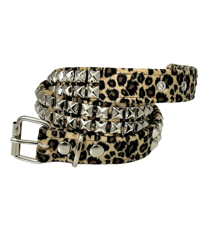 2 Row Pyramid Stud, Brown Leopard/Silver