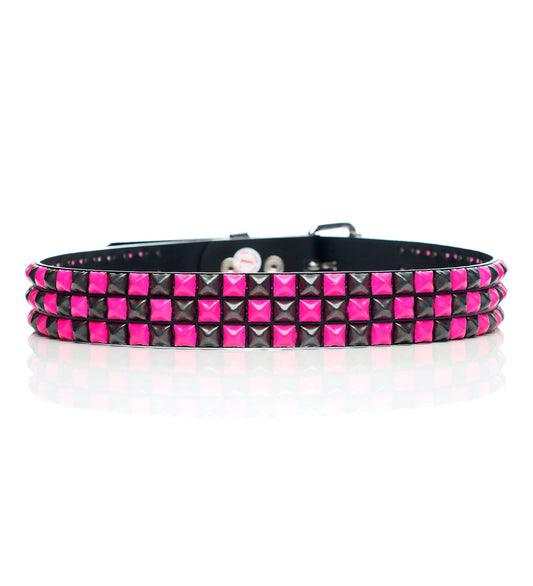 3 Row Pyramid Stud, Black/Pink/Black