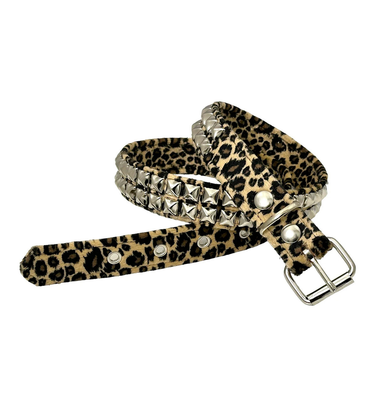 2 Row Pyramid Stud, Brown Leopard/Silver