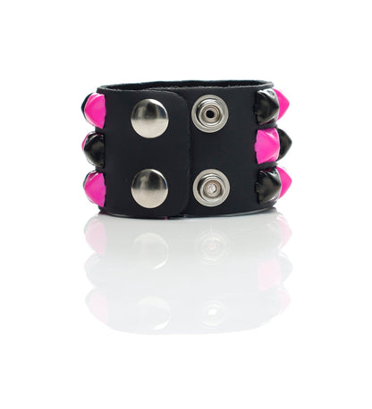 3 Row Pyramid Stud, Black/Pink/Black