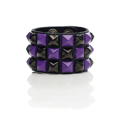 3 Row Pyramid Stud, Black/Purple/Black