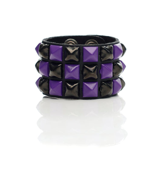 3 Row Pyramid Stud, Black/Purple/Black