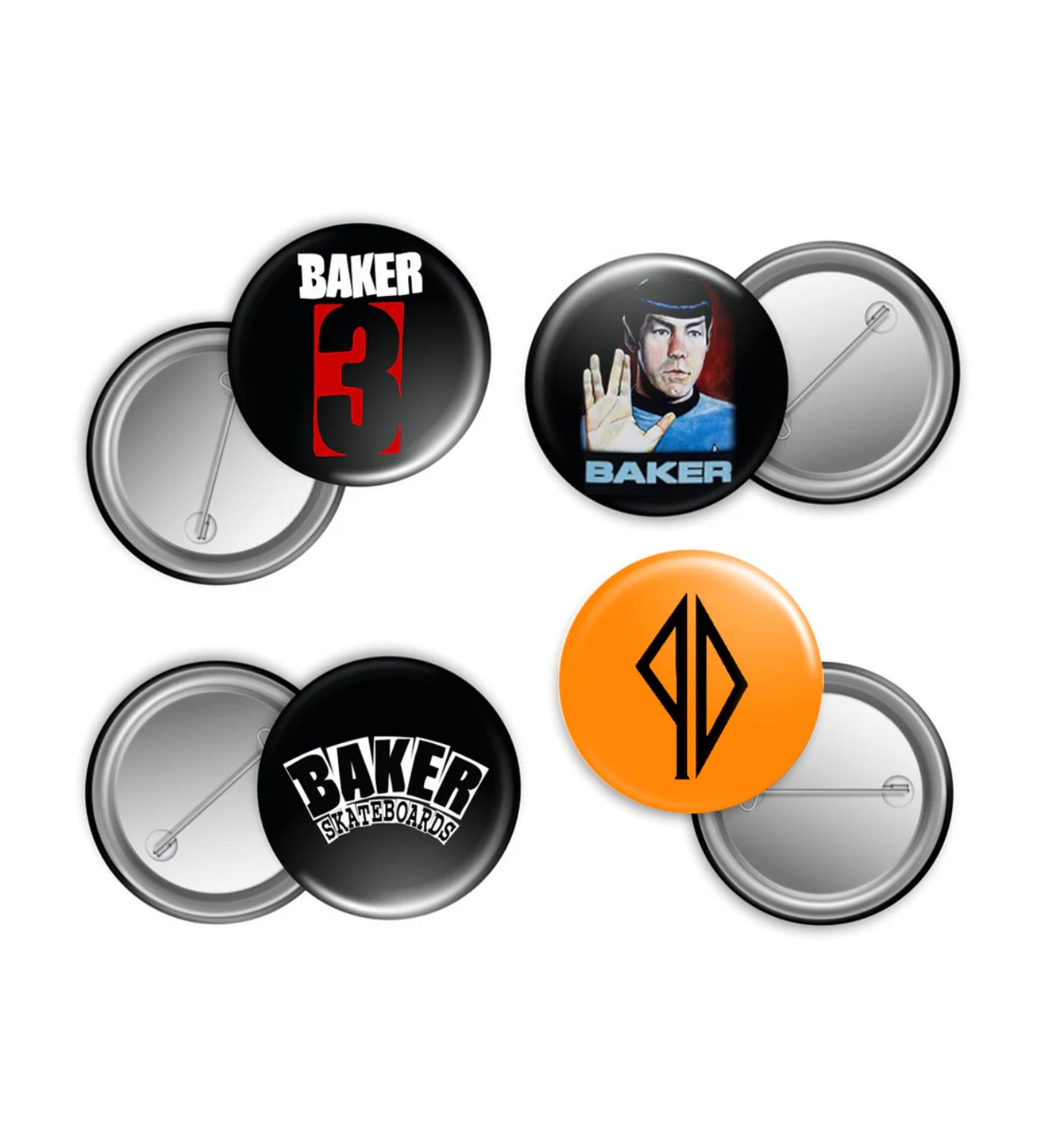 Baker 3 Button Pins (4 Pack), Multi